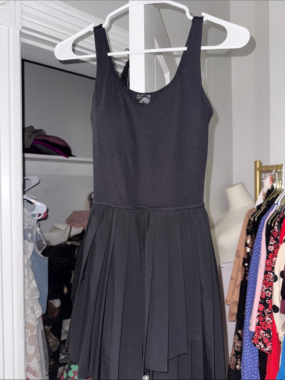 Black Pleated Mini Dress with Tank Top Bodice